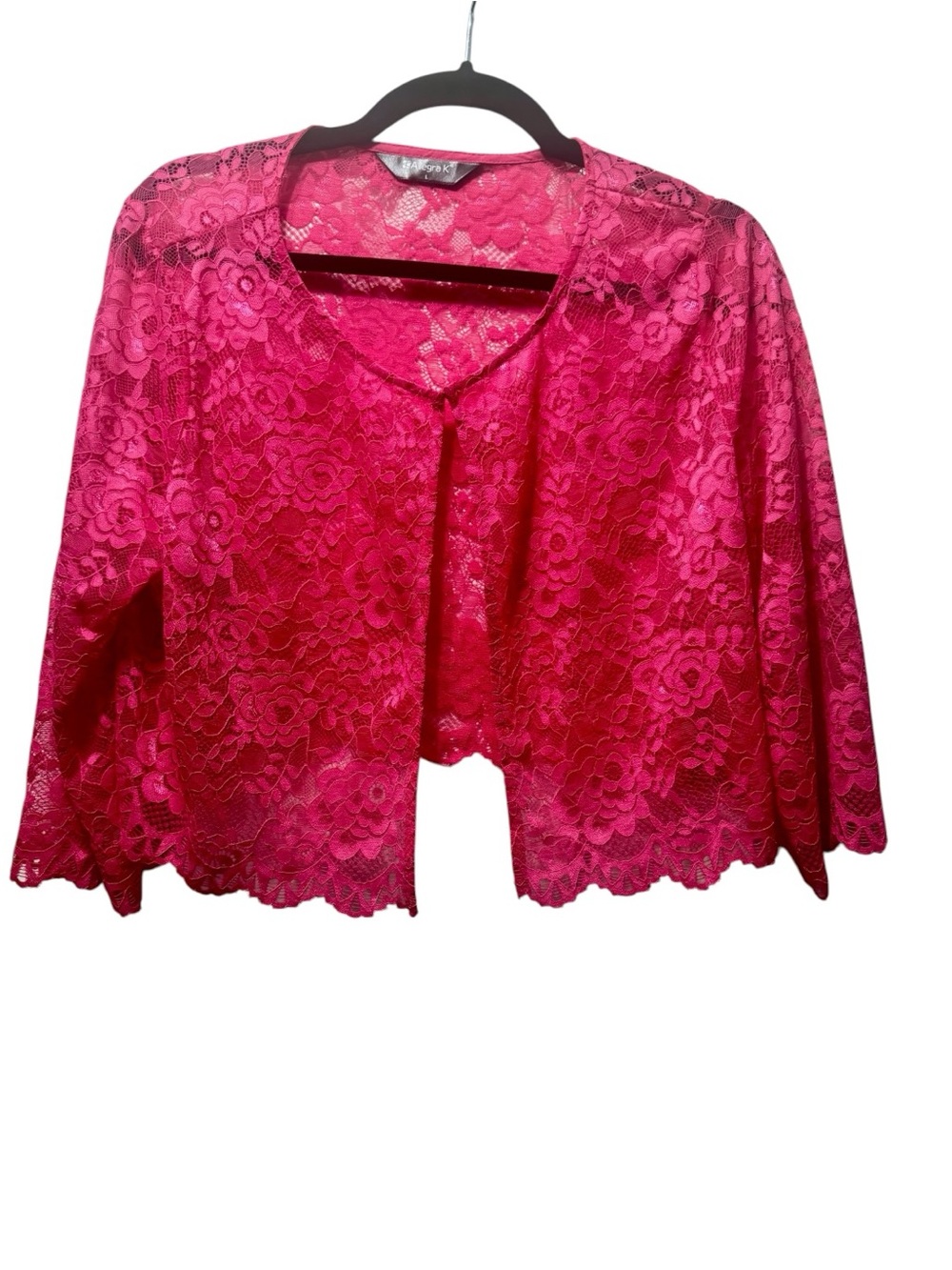 Bright Hot Pink Lace Open-Front Shrug L